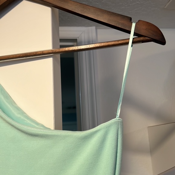 Zara Small Fitted One Shoulder Sea Foam Bodycon Mini Dress - Picture 10 of 12